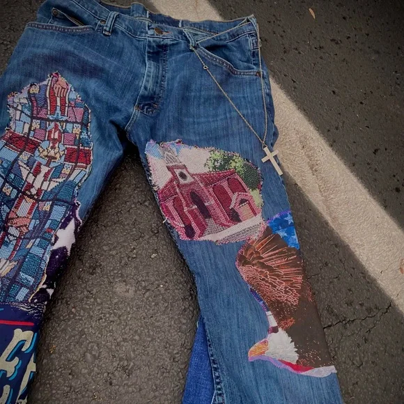 Artistic Embellished Blue Jeans